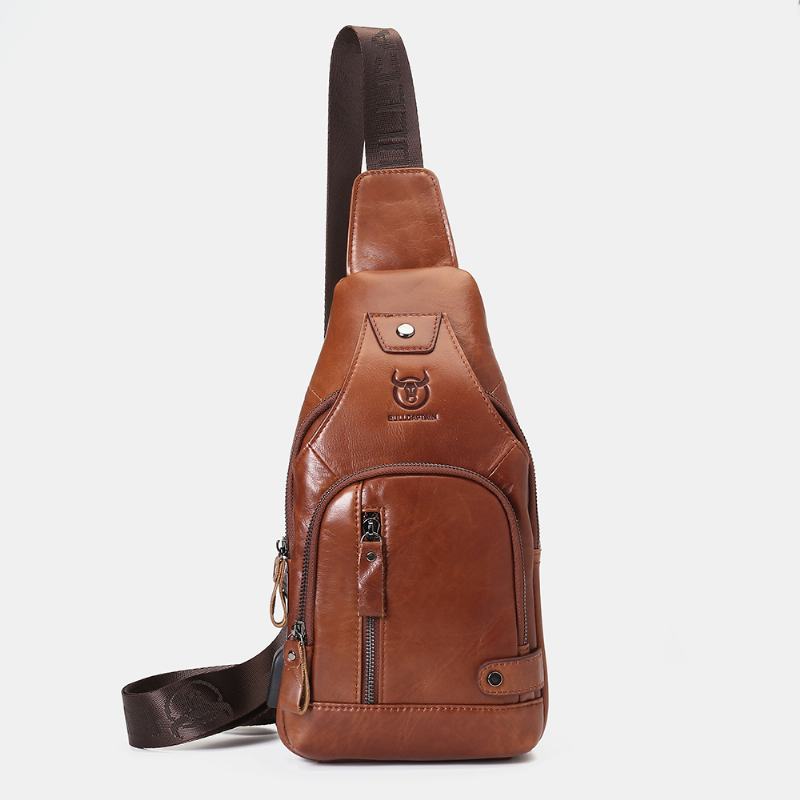 Skórzana Torba Usb Do Ładowania O Dużej Pojemności Business Casual Torba Na Klatkę Piersiową Torba Na Ramię Crossbody