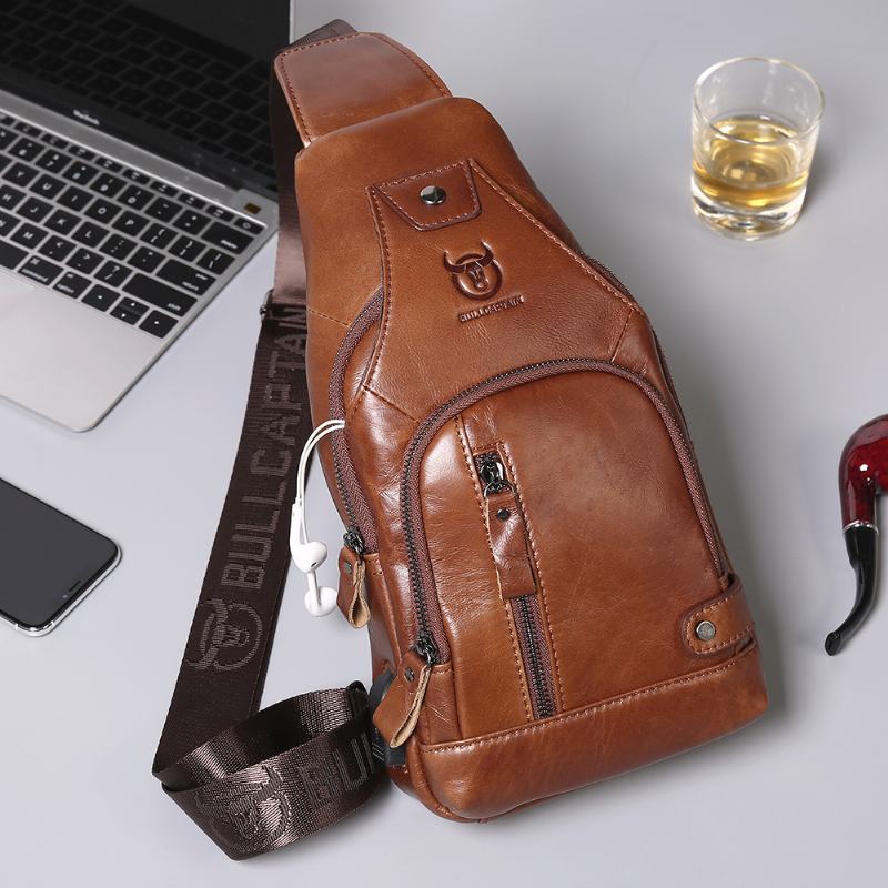 Skórzana Torba Usb Do Ładowania O Dużej Pojemności Business Casual Torba Na Klatkę Piersiową Torba Na Ramię Crossbody