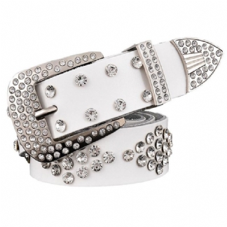 Skórzane Diamentowe Pudełko Inkrustowane Dżetów Handel Zagraniczny Ladies Pin Buckle Diamond Belt
