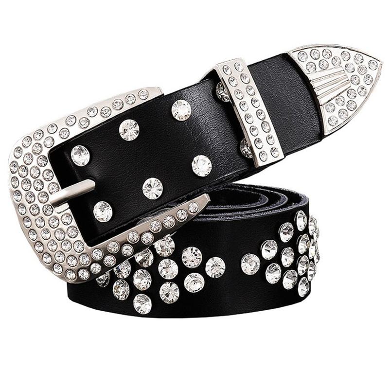 Skórzane Diamentowe Pudełko Inkrustowane Dżetów Handel Zagraniczny Ladies Pin Buckle Diamond Belt