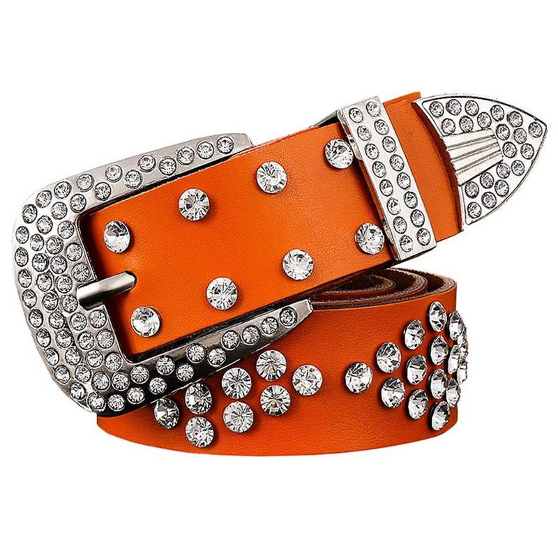 Skórzane Diamentowe Pudełko Inkrustowane Dżetów Handel Zagraniczny Ladies Pin Buckle Diamond Belt