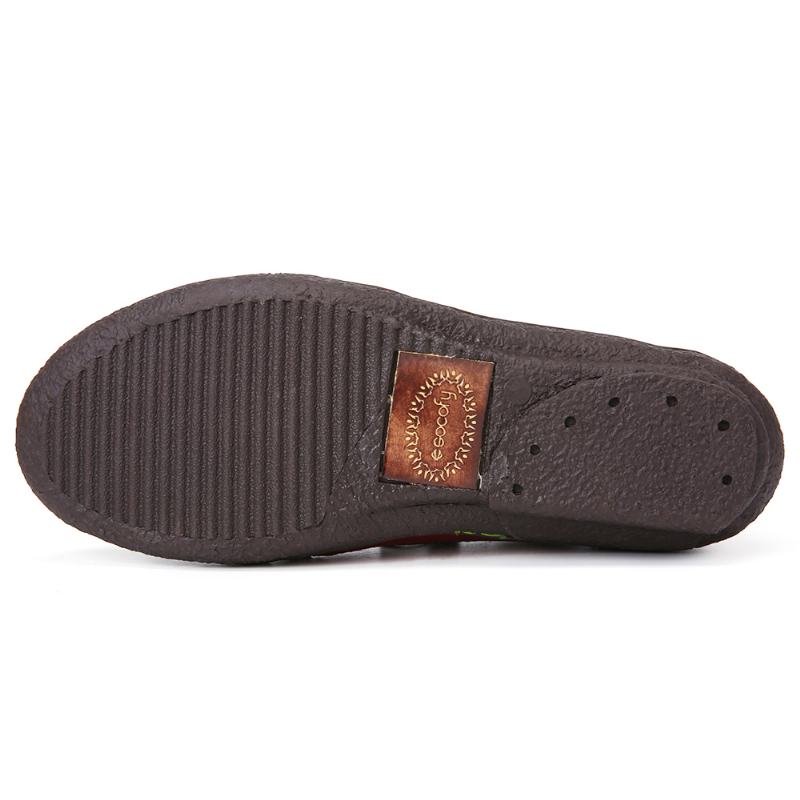 Skórzane Wycięcia W Kwiaty Boczny Zamek Błyskawiczny Slip On Loafers Antypoślizgowe Płaskie Buty