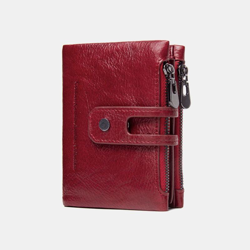 Skórzany Podwójny Zamek Błyskawiczny Casual Moda Solid Color Multi-slot Card Holder Portfel