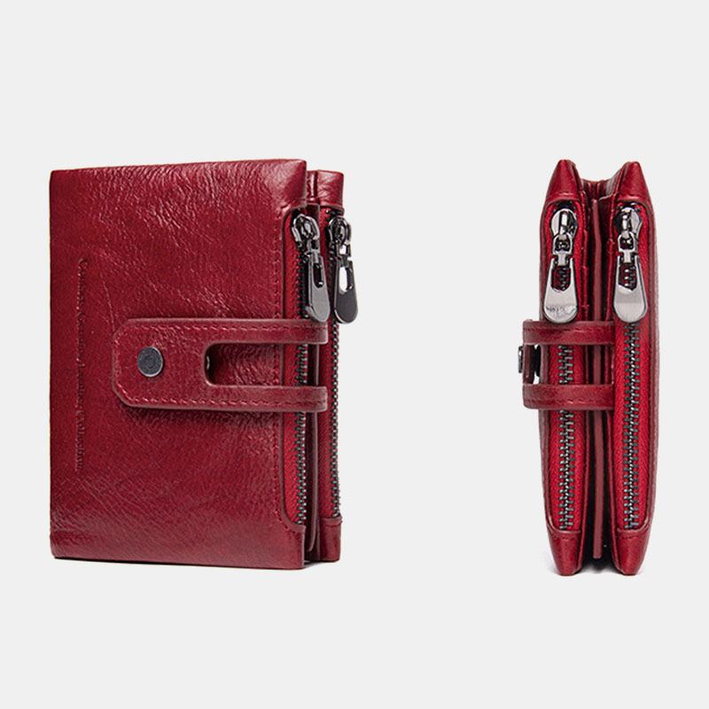 Skórzany Podwójny Zamek Błyskawiczny Casual Moda Solid Color Multi-slot Card Holder Portfel