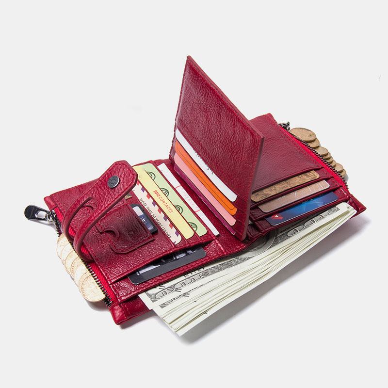 Skórzany Podwójny Zamek Błyskawiczny Casual Moda Solid Color Multi-slot Card Holder Portfel