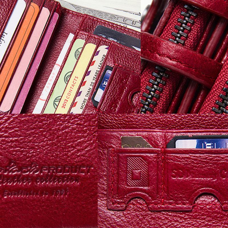 Skórzany Podwójny Zamek Błyskawiczny Casual Moda Solid Color Multi-slot Card Holder Portfel