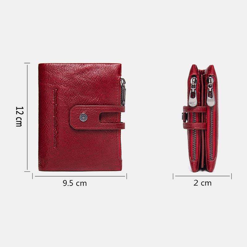 Skórzany Podwójny Zamek Błyskawiczny Casual Moda Solid Color Multi-slot Card Holder Portfel