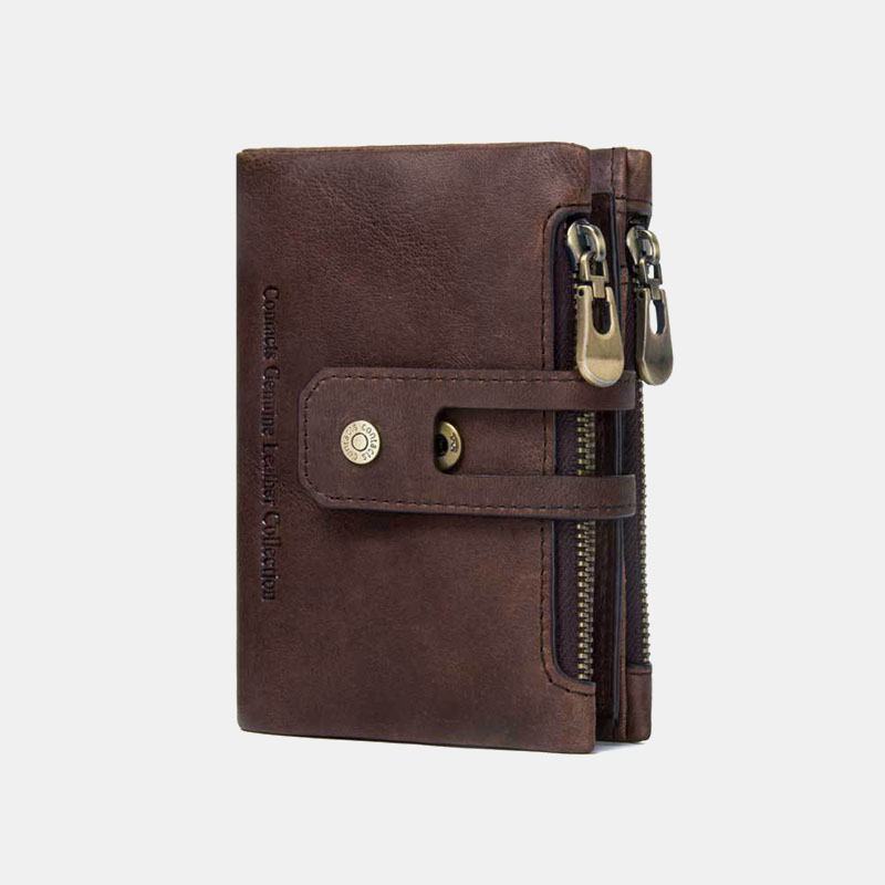 Skórzany Podwójny Zamek Błyskawiczny Casual Moda Solid Color Multi-slot Card Holder Portfel