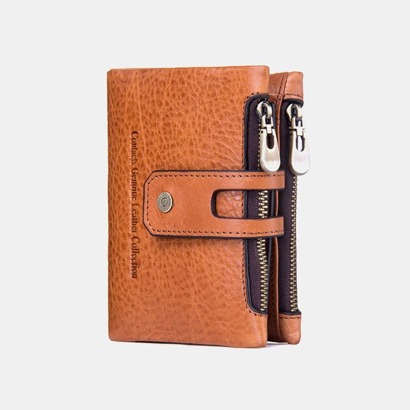 Skórzany Podwójny Zamek Błyskawiczny Casual Moda Solid Color Multi-slot Card Holder Portfel