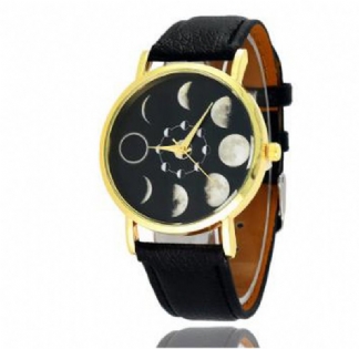 Solar Moon Phase Lunar Eclipse Unisex Watch Skórzany Pasek Kwarcowy Zegarek Dla Kobiet Mężczyzn