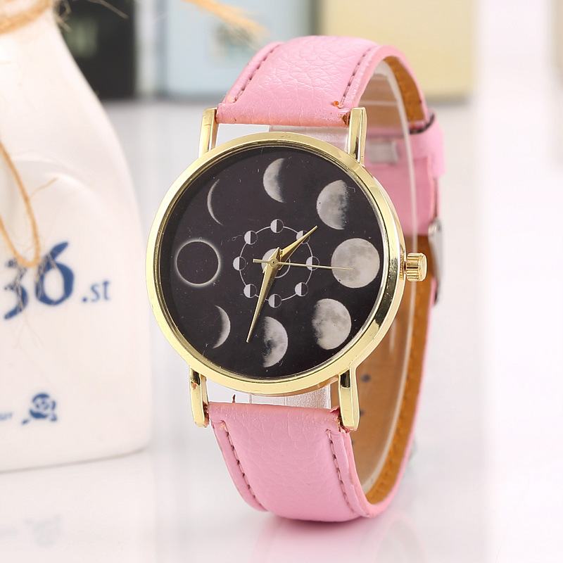 Solar Moon Phase Lunar Eclipse Unisex Watch Skórzany Pasek Kwarcowy Zegarek Dla Kobiet Mężczyzn