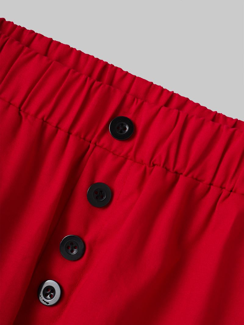 Solidne Kolorowe Guziki Kieszenie Luźne Spodnie Na Co Dzień Dla Kobiet
