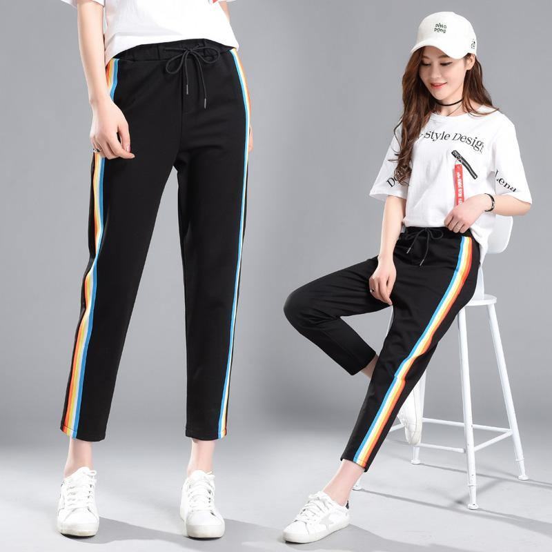 Spodnie Dresowe Odzież Sportowa Spodnie Tęczowe Damskie CZarne Spodnie Harem Harajuku Spodnie Kpop Plus Size Kobiece Na Co Dzień