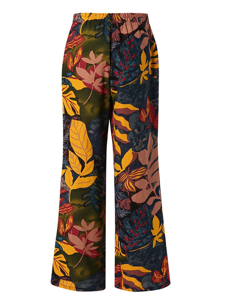 Spodnie W Stylu Retro Z Wysokim Elastycznym Pasem W Kwiaty Z Kwiatowym Nadrukiem I Paskiem