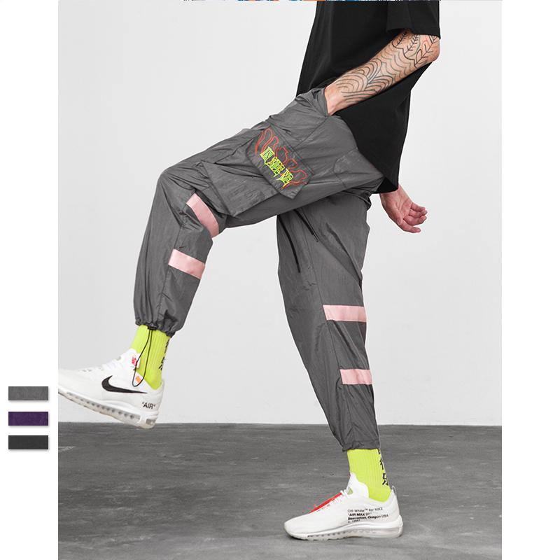 Spodnie Wiatrówki Sporty Nocne Fluorescencyjne Spodnie O Luźnym Kroju Streetwear Markowe Ubrania Street Spodnie Dresowe