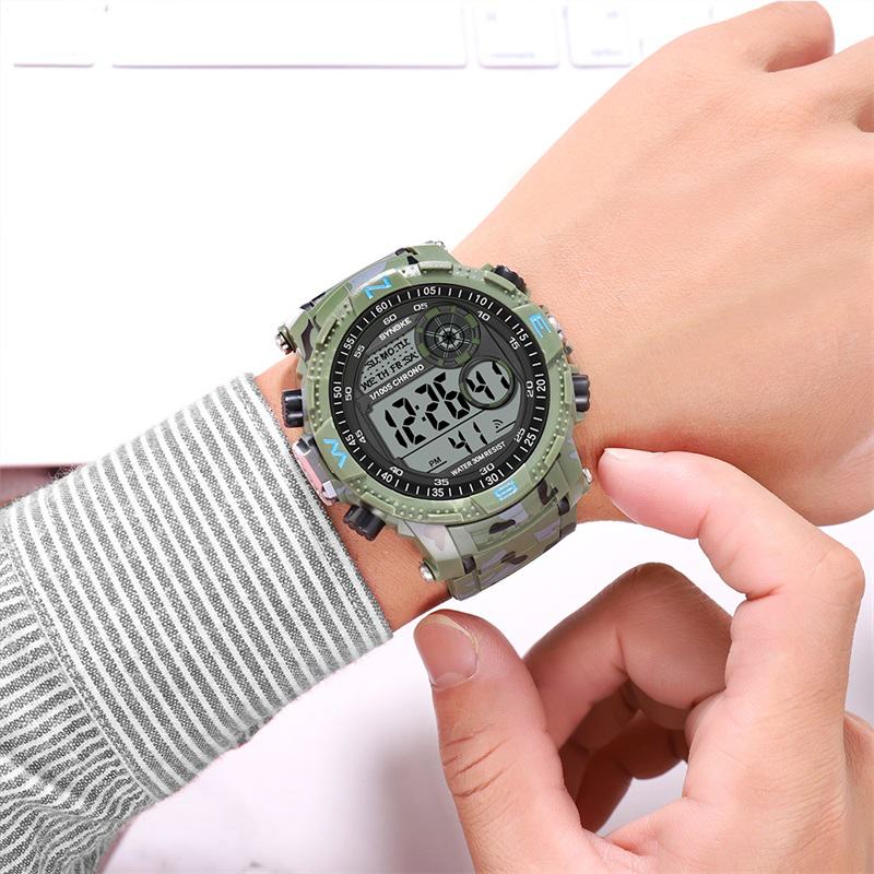 Sportowy Zegarek Męski Wodoodporny Świecący Wyświetlacz Z Datą Tygodnia Kamuflaż Outdoor Digital Watch