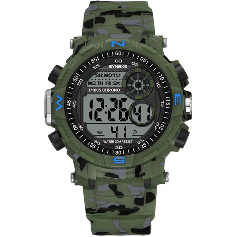 Sportowy Zegarek Męski Wodoodporny Świecący Wyświetlacz Z Datą Tygodnia Kamuflaż Outdoor Digital Watch