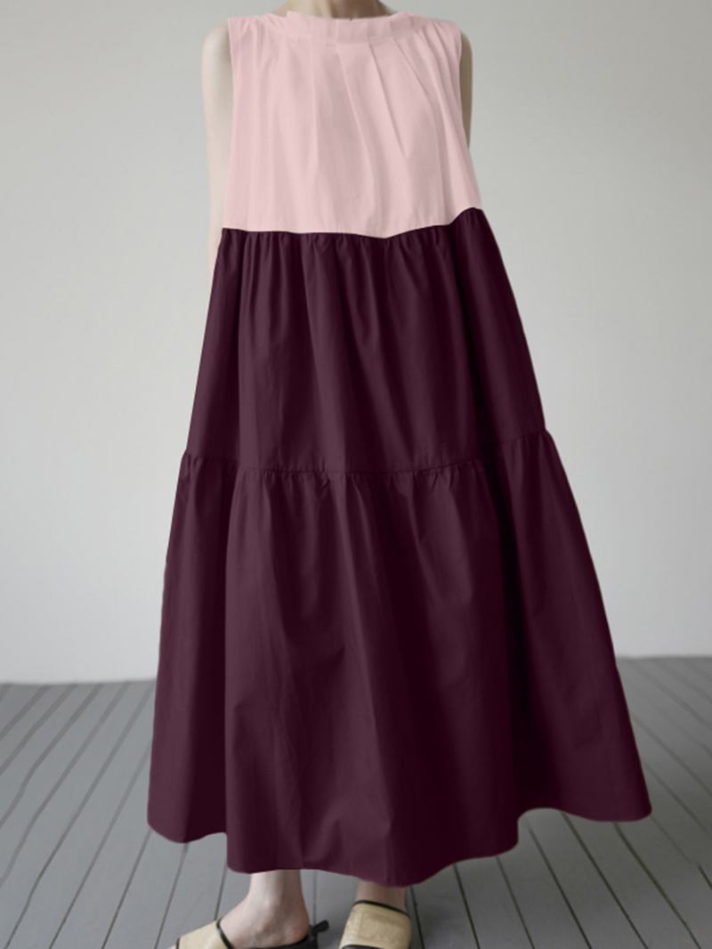 Sukienka Maxi Bez Rękawów W Kontrastowym Kolorze