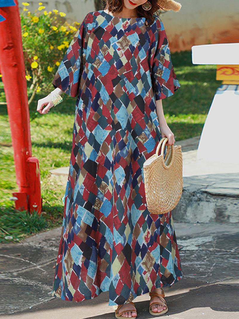 Sukienka Maxi W Stylu Vintage Z Dekoltem W Szpic I Pół Rękawów W Stylu Boho