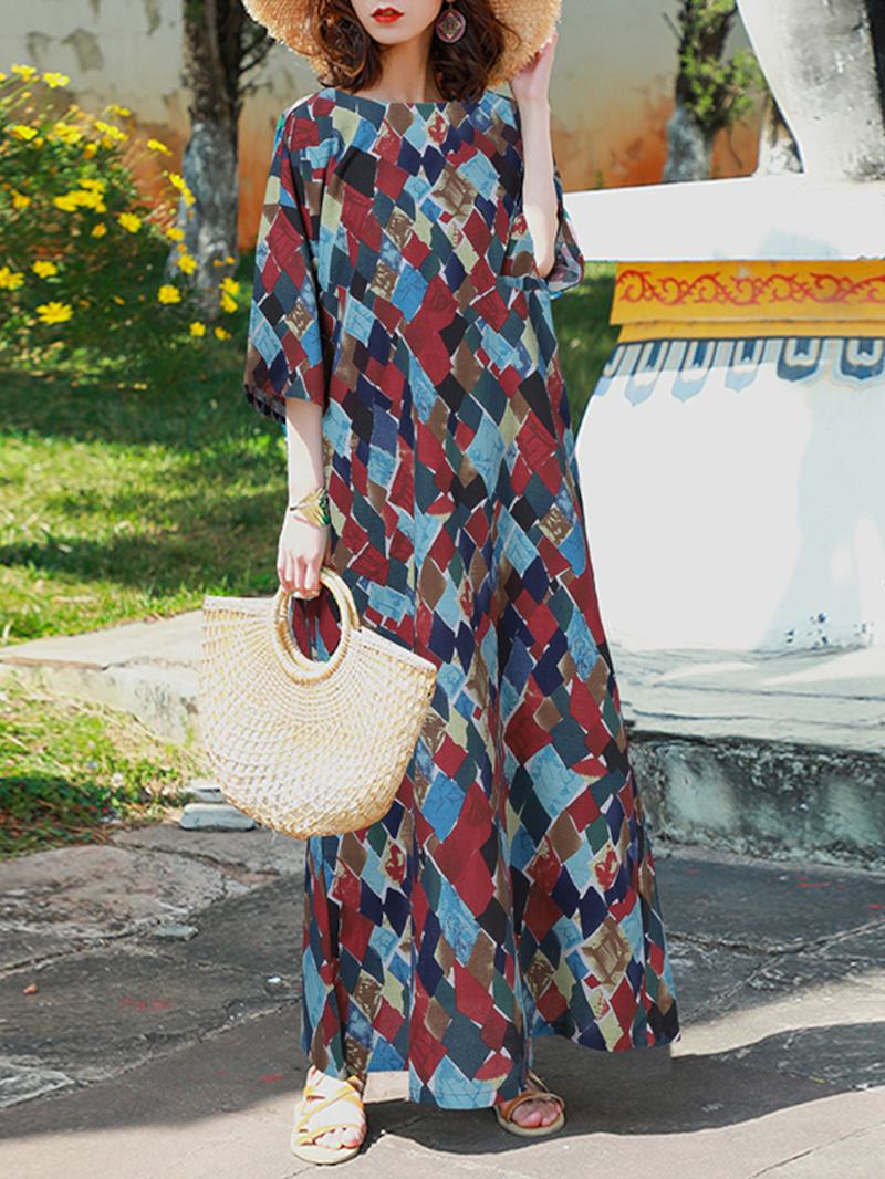 Sukienka Maxi W Stylu Vintage Z Dekoltem W Szpic I Pół Rękawów W Stylu Boho