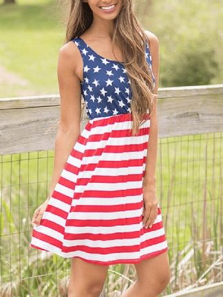 Sukienka Midi Bez Rękawów Z Nadrukiem Flagi Ameryki