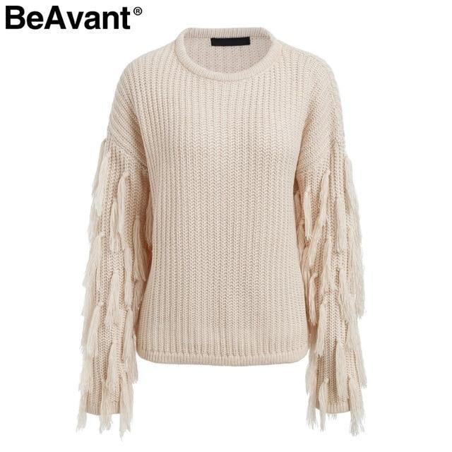 Sweter Z Dzianiny Z Frędzlami Sweter Damski Luźny Casual Zieleń Wojskowa Sweter Zimowy Damski O Neck 2018 Jesienny Sweter Pull Femme