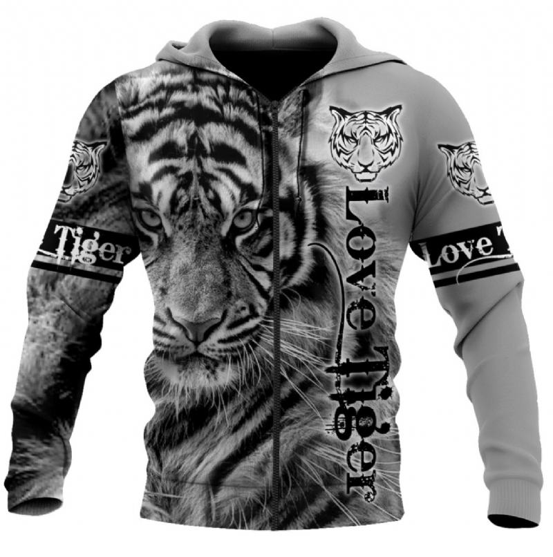 Sweter Z Nadrukiem 3d Lion 3d Sweter Z Zamkiem Z Kapturem