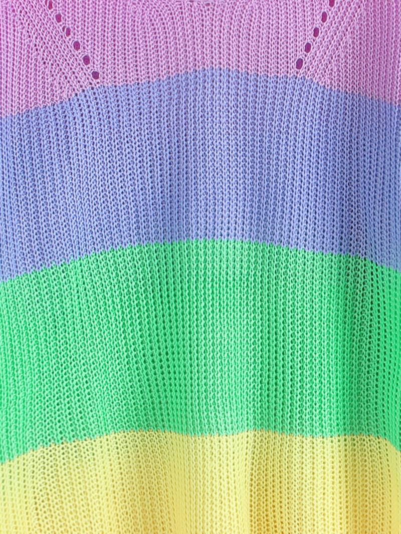 Swetry W Kolorowe Paski Z Długim Rękawem Dekolt W Szpic Tęczowe Paski