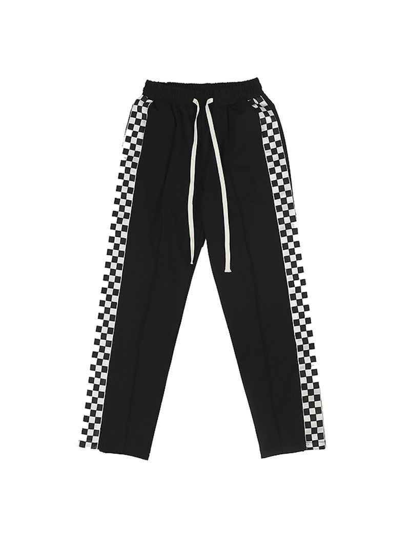 Szachownica Side Split Proste Spodnie Dresowe Hip-hop Drop Feeling Ułożone Sznurkiem Casual Pants Męskie