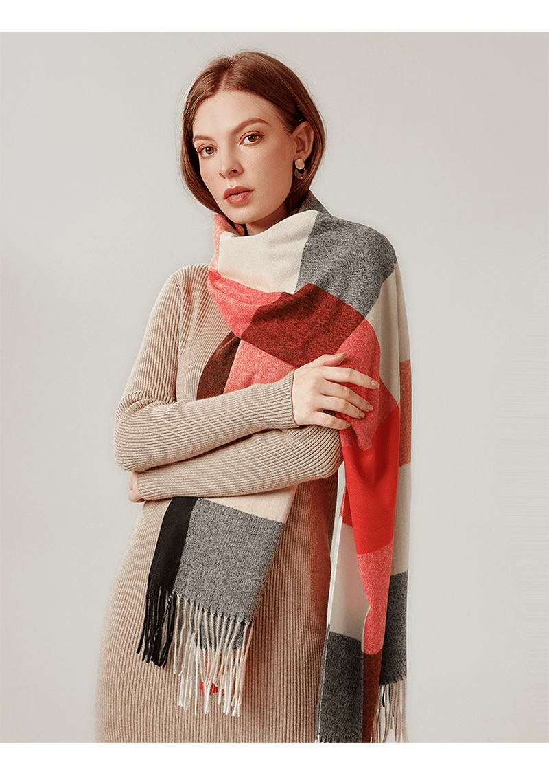 Szal Szalik Zimowe Ciepło Kaszmirowy Frędzel Plaid Long Bib