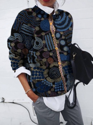 Szczotkowany Sweter W Geometryczny Wzór Z Długim Rękawem