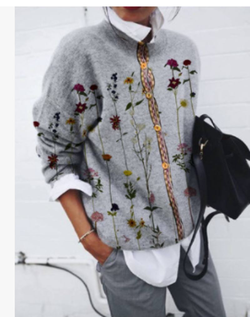 Szczotkowany Sweter W Geometryczny Wzór Z Długim Rękawem