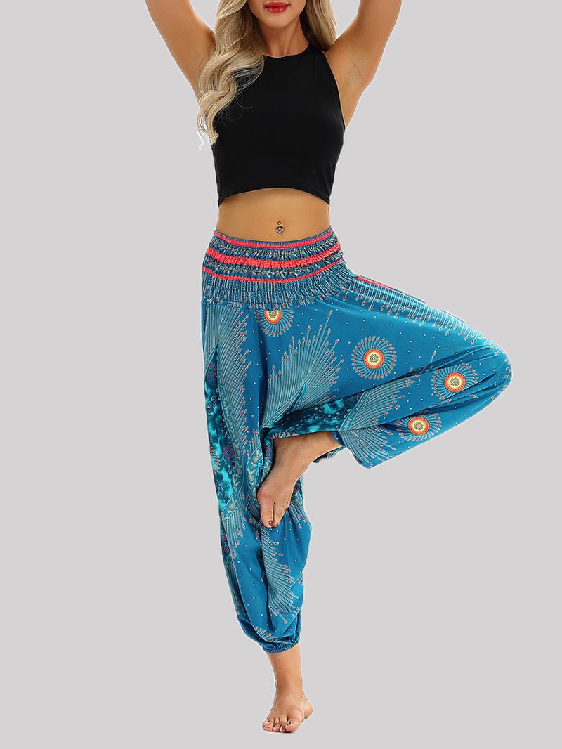 Tajski Etniczny Nadruk Z Wysokim Stanem Casual Loose Yoga Harem Pants