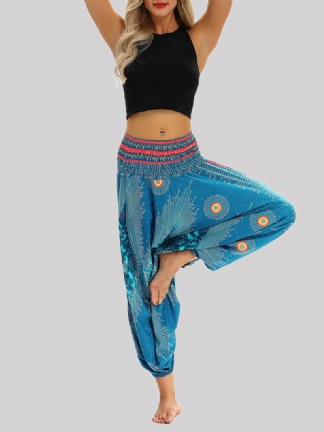 Tajski Etniczny Nadruk Z Wysokim Stanem Casual Loose Yoga Harem Pants