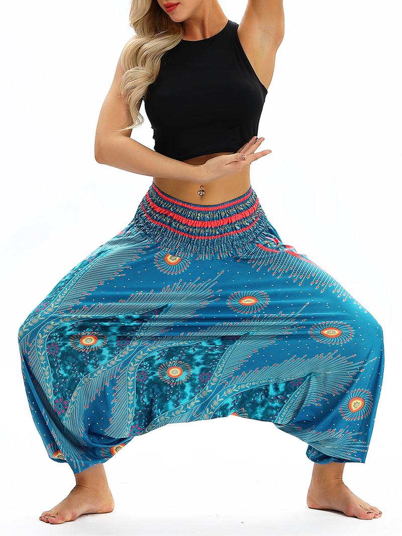 Tajski Etniczny Nadruk Z Wysokim Stanem Casual Loose Yoga Harem Pants