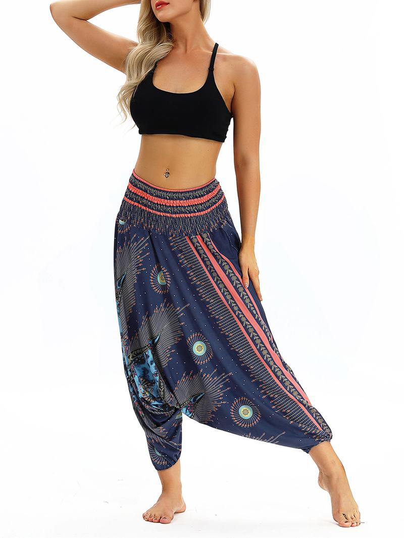 Tajski Etniczny Nadruk Z Wysokim Stanem Casual Loose Yoga Harem Pants