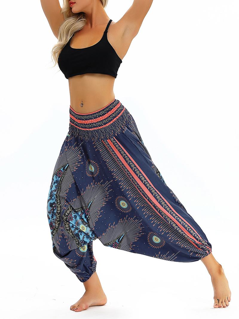 Tajski Etniczny Nadruk Z Wysokim Stanem Casual Loose Yoga Harem Pants