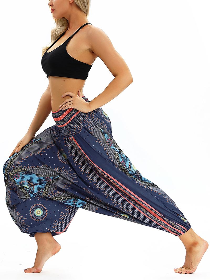 Tajski Etniczny Nadruk Z Wysokim Stanem Casual Loose Yoga Harem Pants