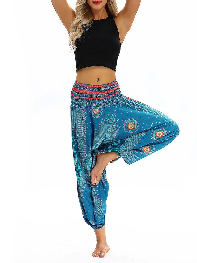 Tajski Etniczny Nadruk Z Wysokim Stanem Casual Loose Yoga Harem Pants