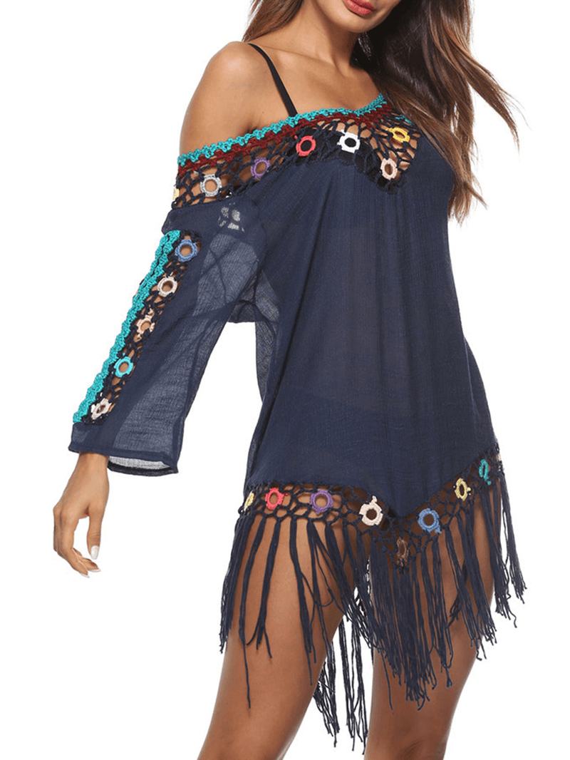 Tassel 3d Hook Flower Beach Sun Protection Cover-ups