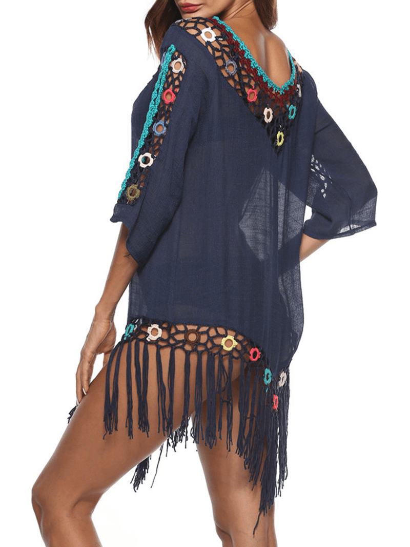 Tassel 3d Hook Flower Beach Sun Protection Cover-ups