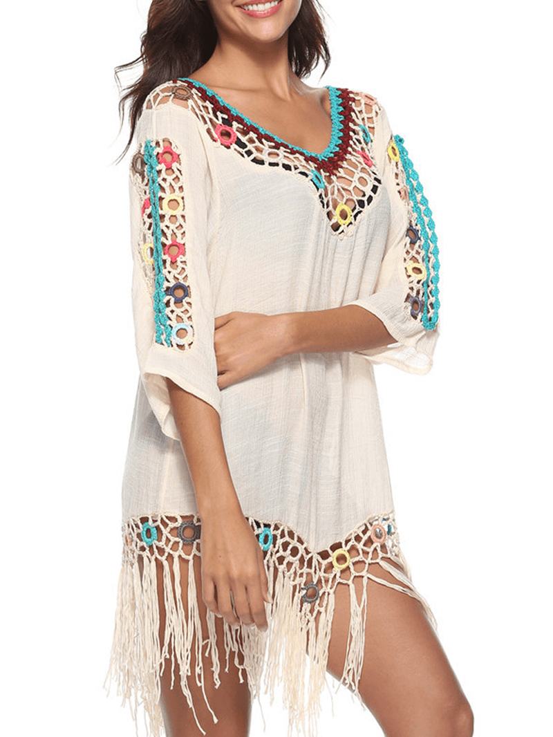 Tassel 3d Hook Flower Beach Sun Protection Cover-ups