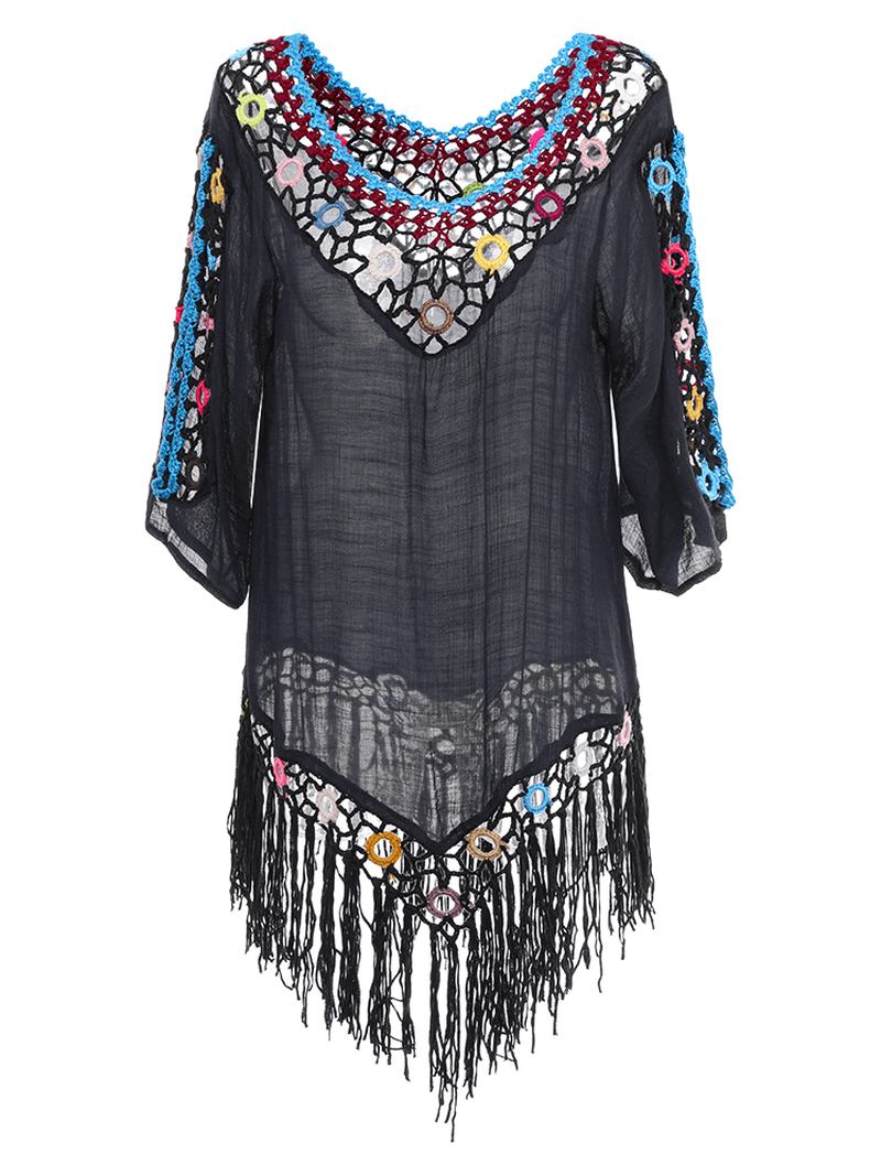 Tassel 3d Hook Flower Beach Sun Protection Cover-ups