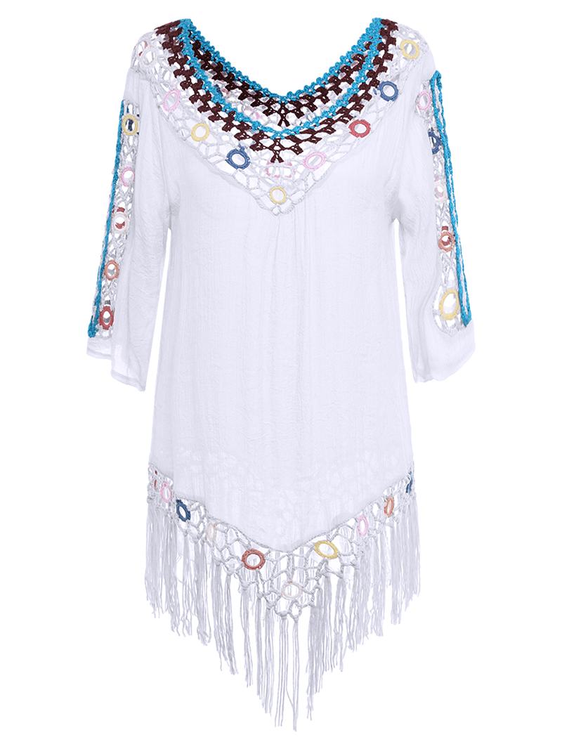 Tassel 3d Hook Flower Beach Sun Protection Cover-ups