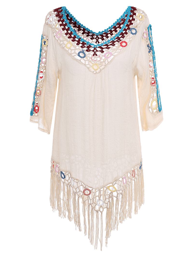 Tassel 3d Hook Flower Beach Sun Protection Cover-ups