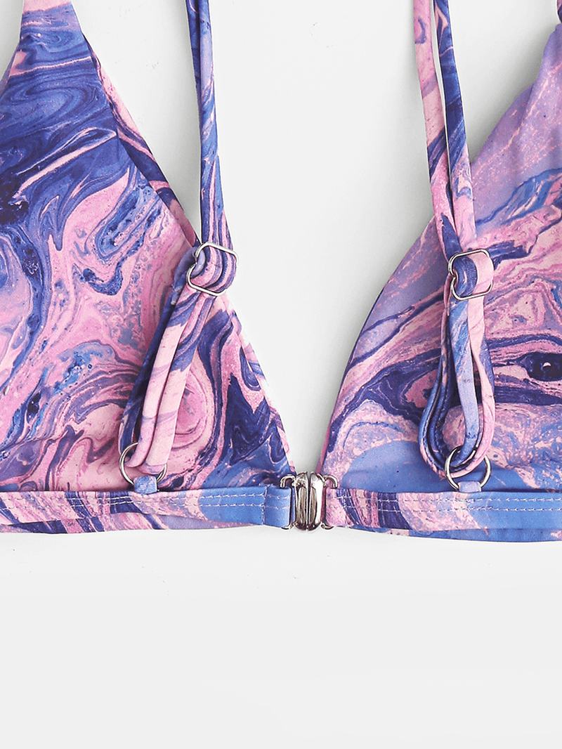 Tie-dye Drukowanie Bikini Spaghetti Strapless Backless Triangle Swimsuit Kostiumy Kąpielowe