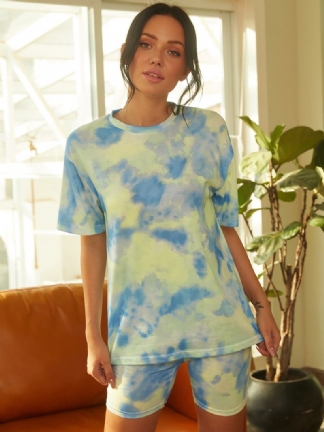 Tie Dye Drukowanie Damskie Summer Sports Dwuczęściowy Top Casual T-shirty