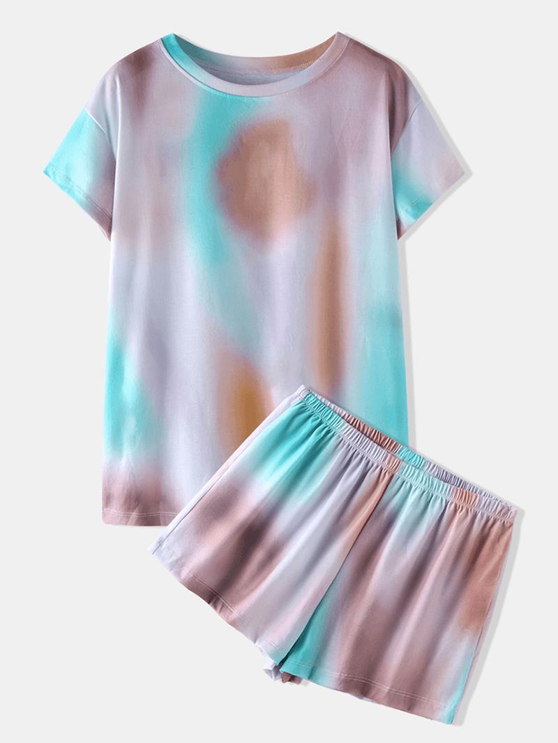 Tie Dye Drukowanie Loungewear Set Dreadient Dwuczęściowa Piżama Z Krótkim Rękawem