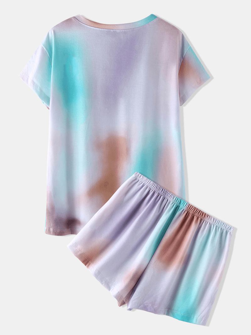 Tie Dye Drukowanie Loungewear Set Dreadient Dwuczęściowa Piżama Z Krótkim Rękawem