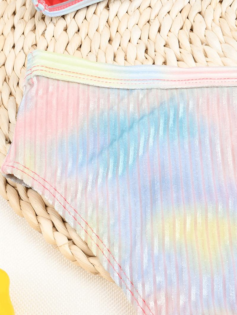 Tie Dye Drukowanie Prążkowane Bezprzewodowe Bikini Bandeau Z Wysokim Stanem